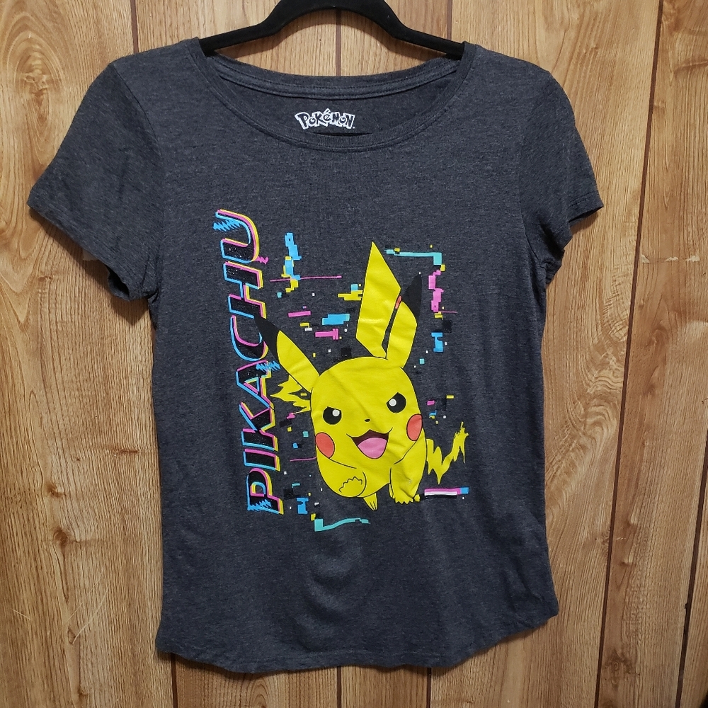 Pokemon Girls Size XL 14-16 Graphic T-Shirt Pikachu Charcoal Heather